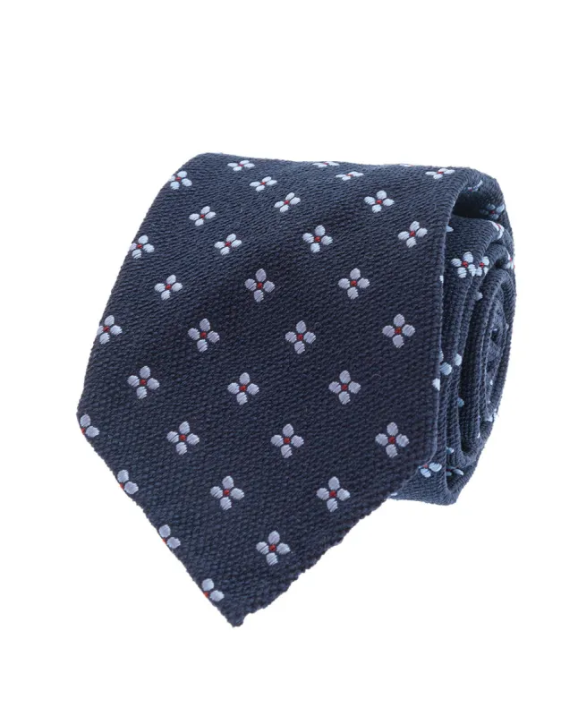 Bouclé Silk Tie - Navy Light Blue Micro Motif sold by Paolo Albizzati
