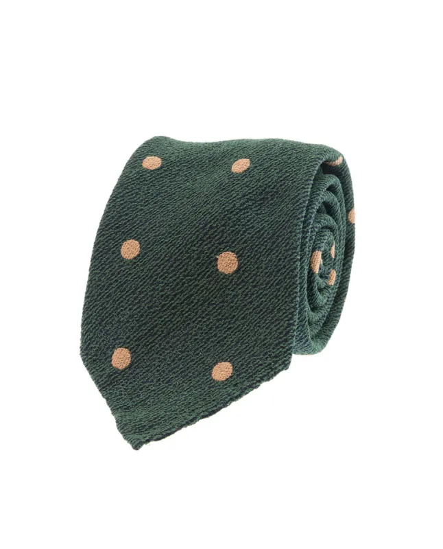 Bouclé Silk Tie - Green and Beige Dots sold by Paolo Albizzati