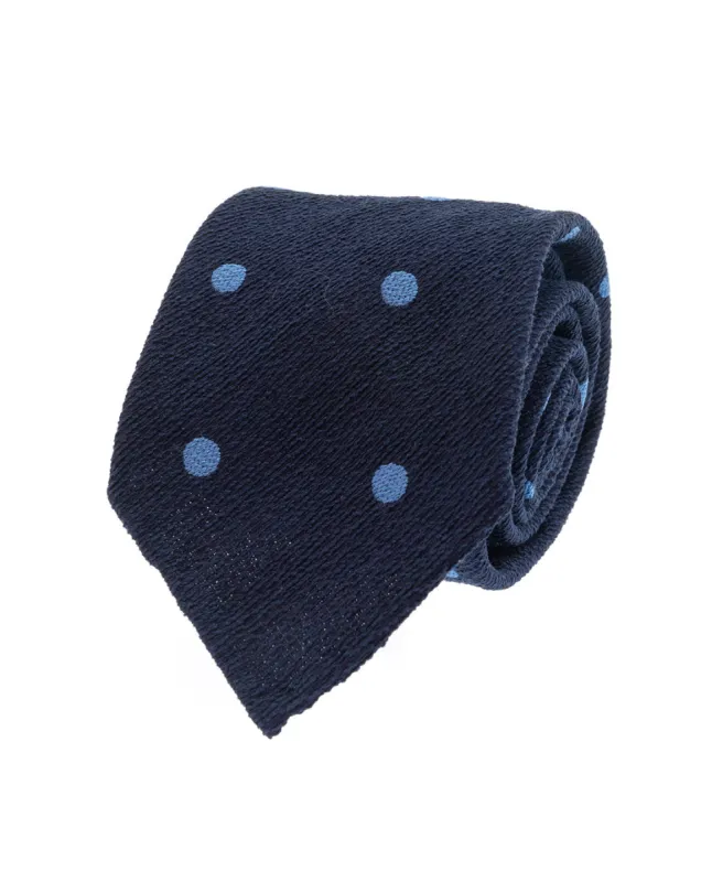 Bouclé Silk Tie - Navy Dots sold by Paolo Albizzati