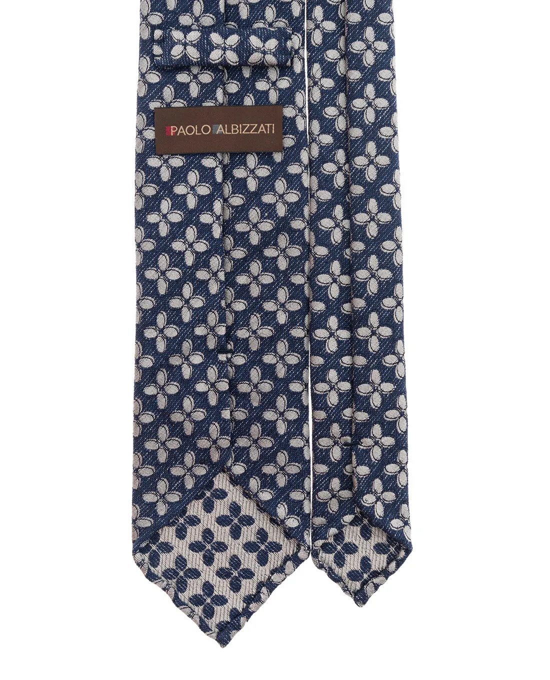 Bouclé Silk Tie - Navy Blue Flower sold by Paolo Albizzati product image thumbnail 2