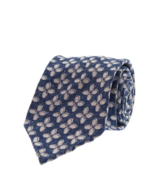 Bouclé Silk Tie - Navy Blue Flower sold by Paolo Albizzati