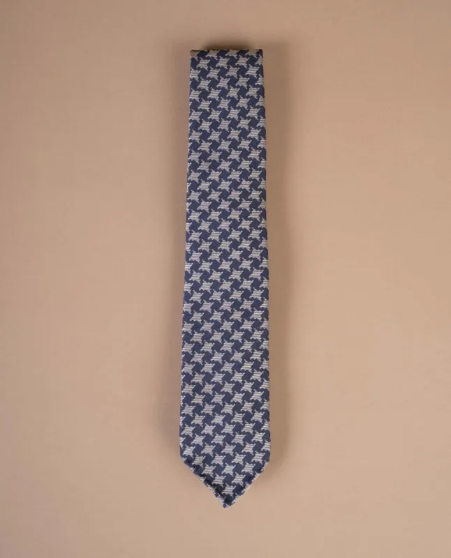 Bouclé Silk Tie - Navy Blue Houndstooth sold by Paolo Albizzati