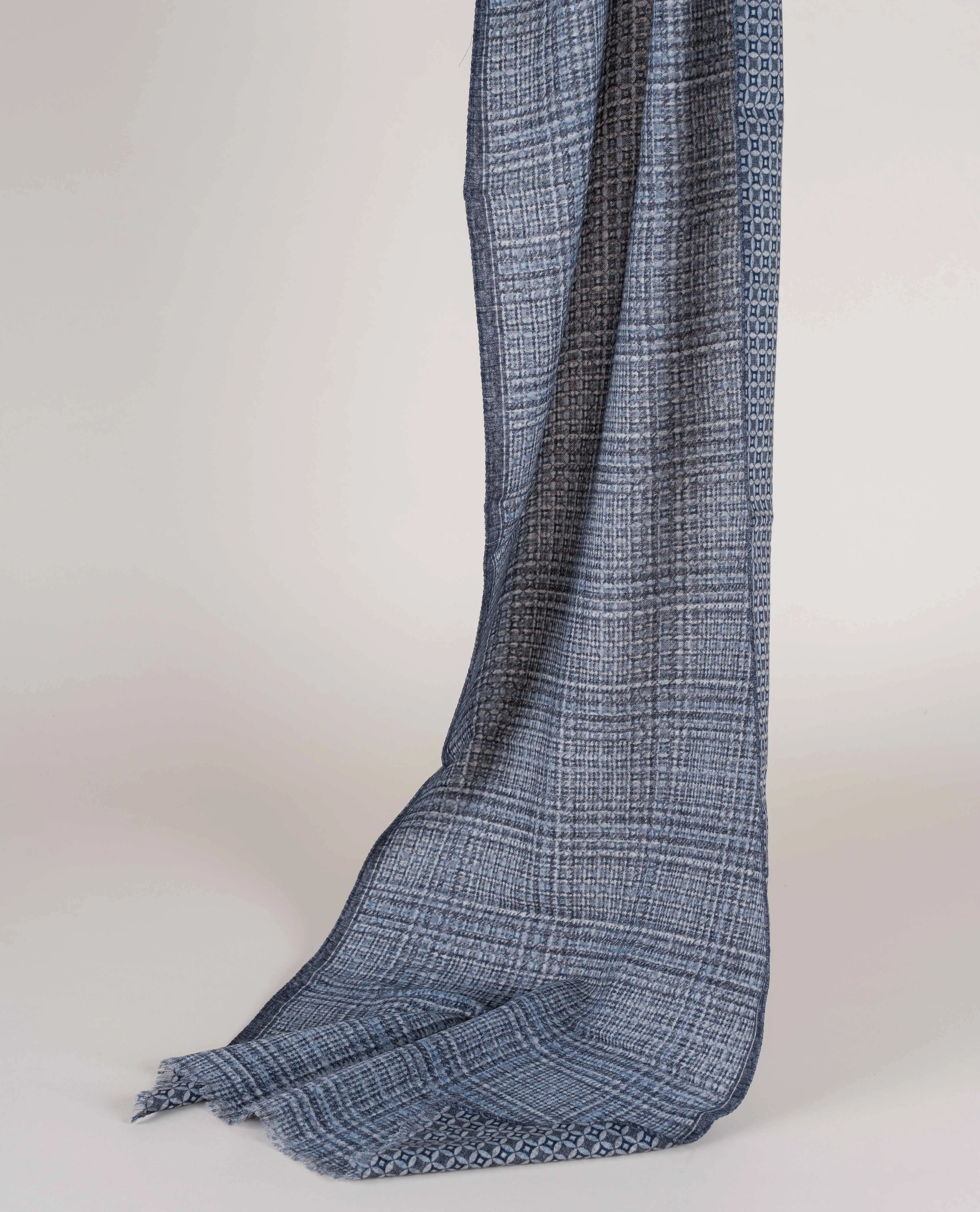Wool Printed Scarf - Grey Check Melange sold by Paolo Albizzati