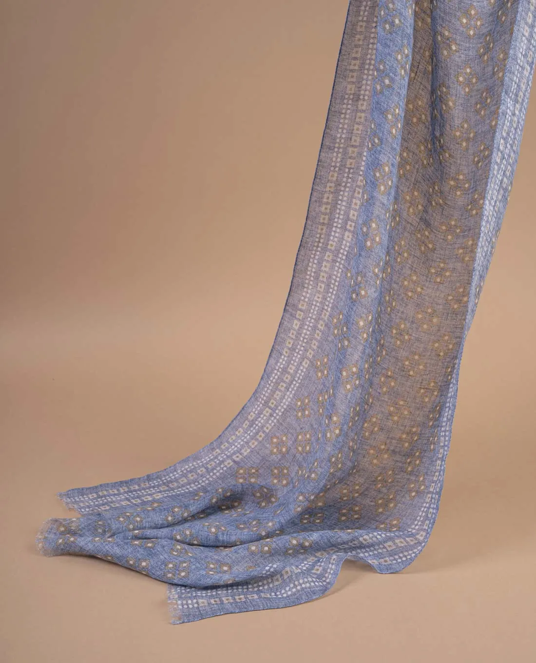 Linen Scarf - Light Blue Square Print sold by Paolo Albizzati
