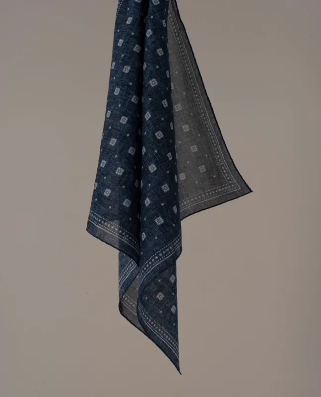 Bandana Scarf - Navy Blue Micro Squares Print Cotton sold by Paolo Albizzati
