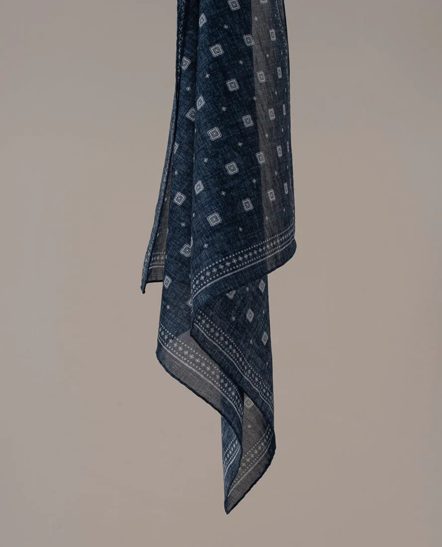 Bandana Scarf - Navy Blue Micro Squares Print Cotton sold by Paolo Albizzati product image thumbnail 5