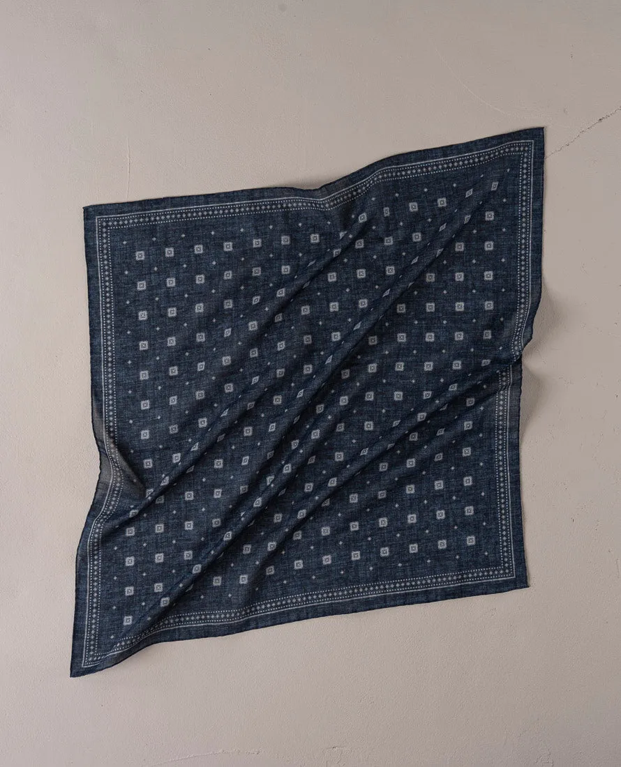 Bandana Scarf - Navy Blue Micro Squares Print Cotton sold by Paolo Albizzati product image thumbnail 3