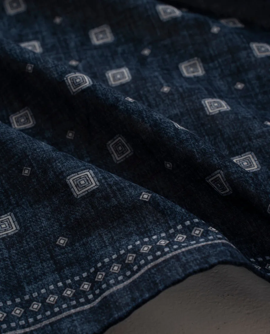 Bandana Scarf - Navy Blue Micro Squares Print Cotton sold by Paolo Albizzati product image thumbnail 2
