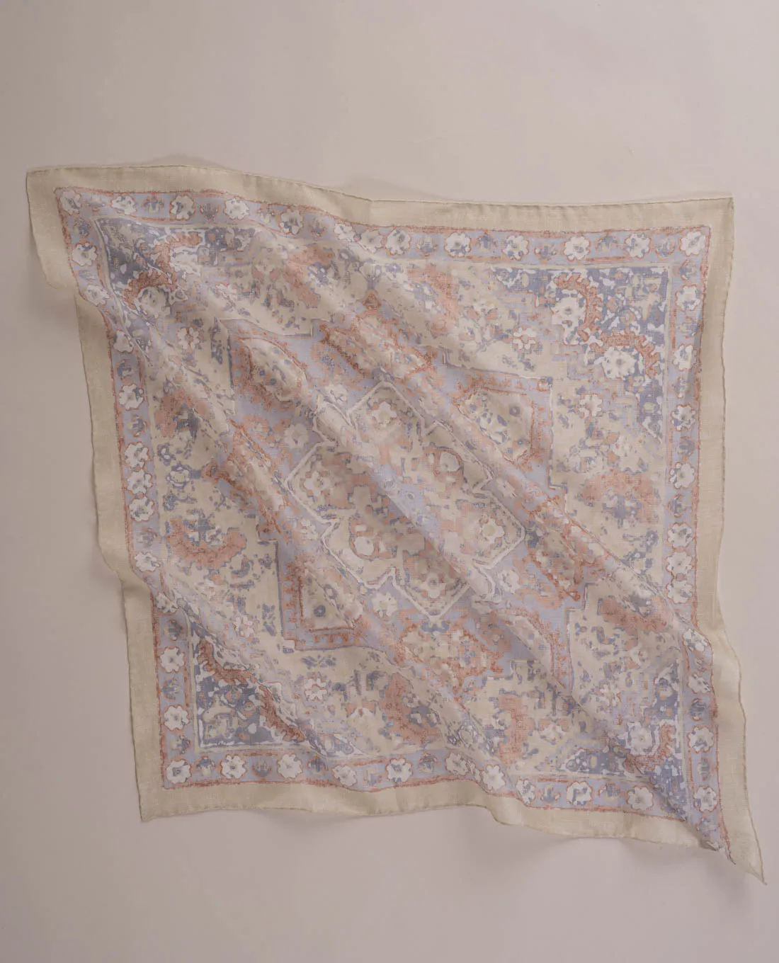 Bandana Scarf - Pastel Yellow and Blue Vintage Paisley Print Cotton sold by Paolo Albizzati