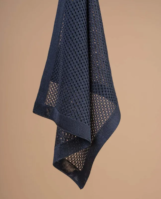 Knitted Silk Pocket Square - Navy Blue Solid sold by Paolo Albizzati