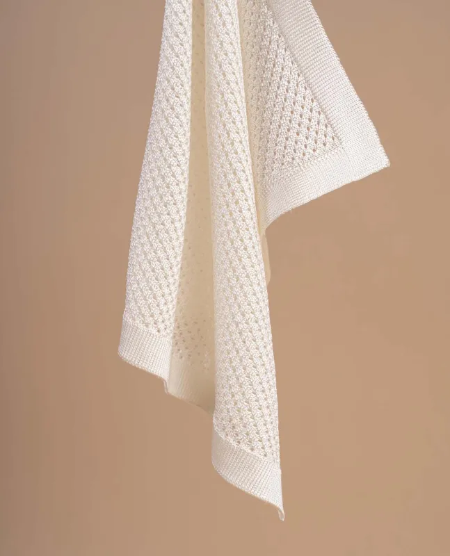 Knitted Silk Pocket Square - Natural White Solid sold by Paolo Albizzati