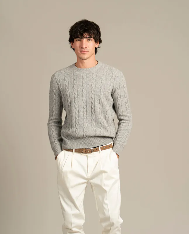 Pure Cashmere Cable Knit Sweater - Light Grey sold by Paolo Albizzati
