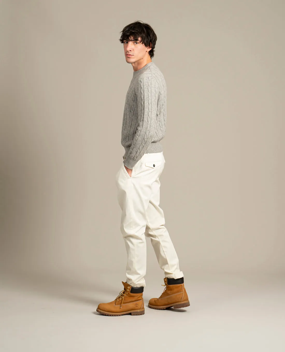 Pure Cashmere Cable Knit Sweater - Light Grey sold by Paolo Albizzati product image thumbnail 3