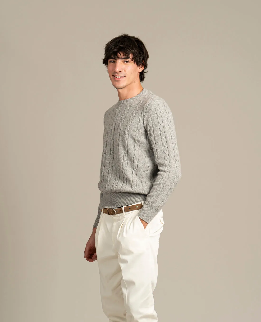 Pure Cashmere Cable Knit Sweater - Light Grey sold by Paolo Albizzati product image thumbnail 5