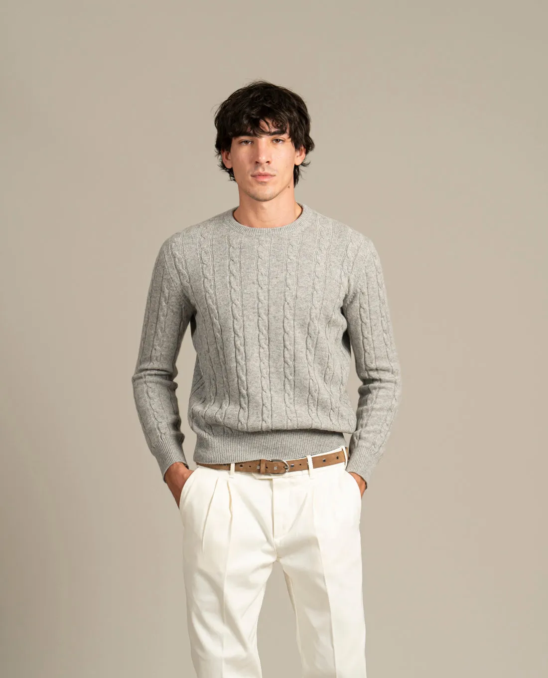 Pure Cashmere Cable Knit Sweater - Light Grey sold by Paolo Albizzati product image thumbnail 4