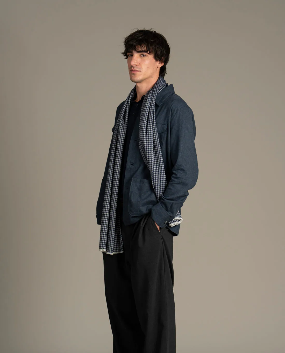 Wool Woven Scarf - Blue Gingham sold by Paolo Albizzati product image thumbnail 5