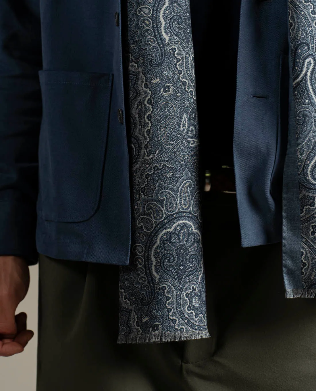 Wool Printed Scarf - Blue Modern Paisley sold by Paolo Albizzati product image thumbnail 5