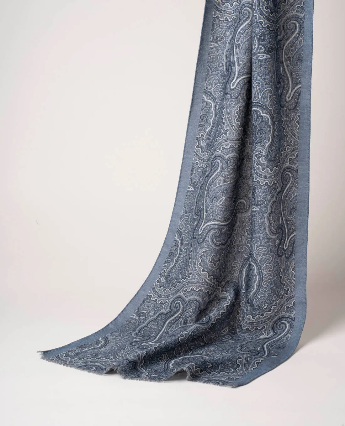 Wool Printed Scarf - Blue Modern Paisley sold by Paolo Albizzati