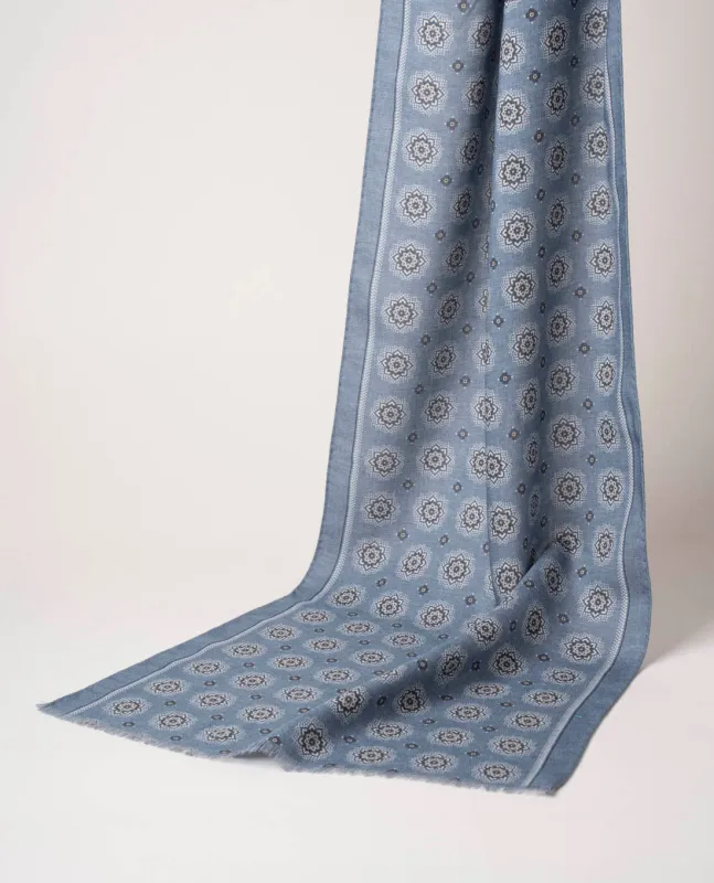 Wool Printed Scarf - Medium Blue Medallion sold by Paolo Albizzati