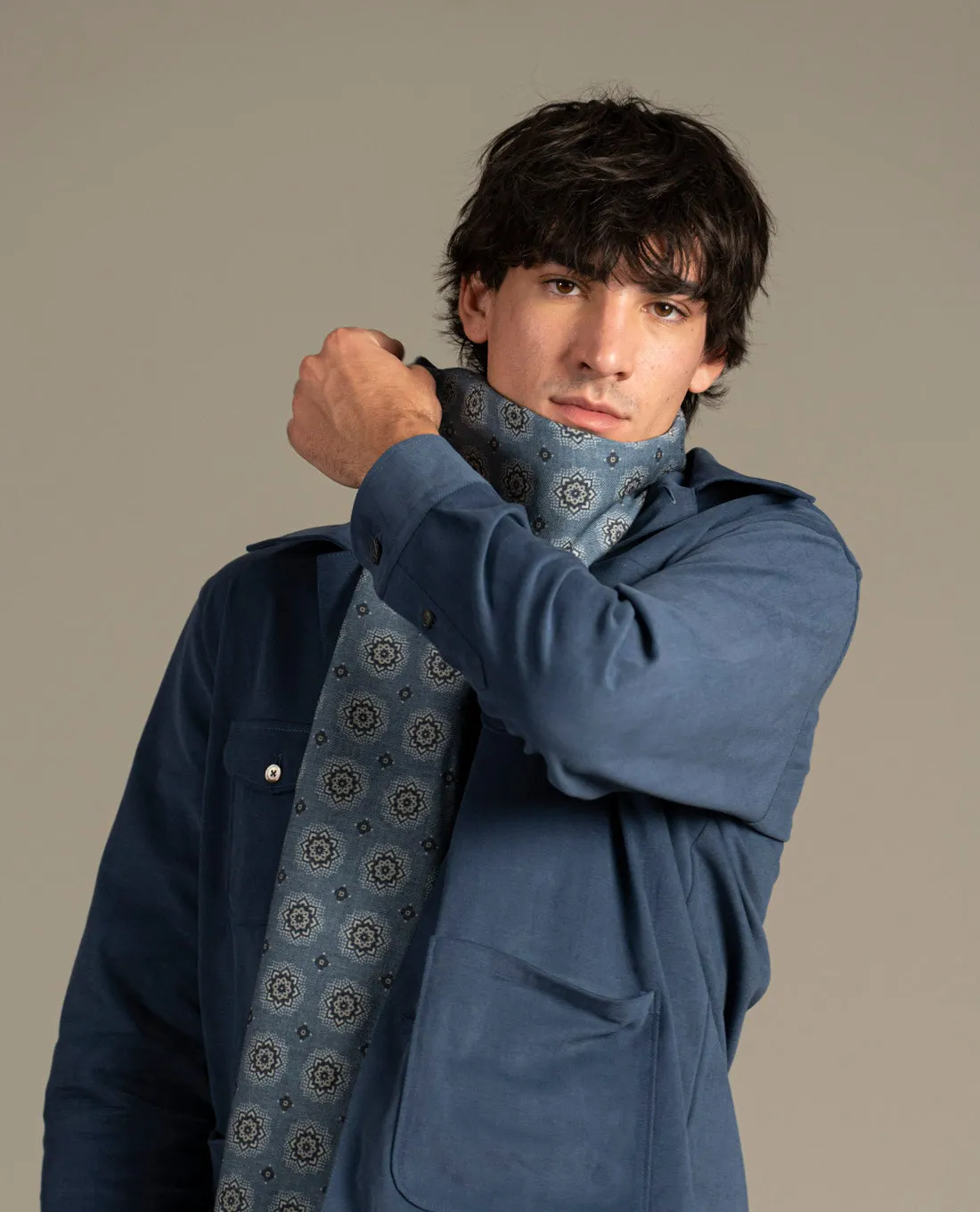 Wool Printed Scarf - Medium Blue Medallion sold by Paolo Albizzati product image thumbnail 2