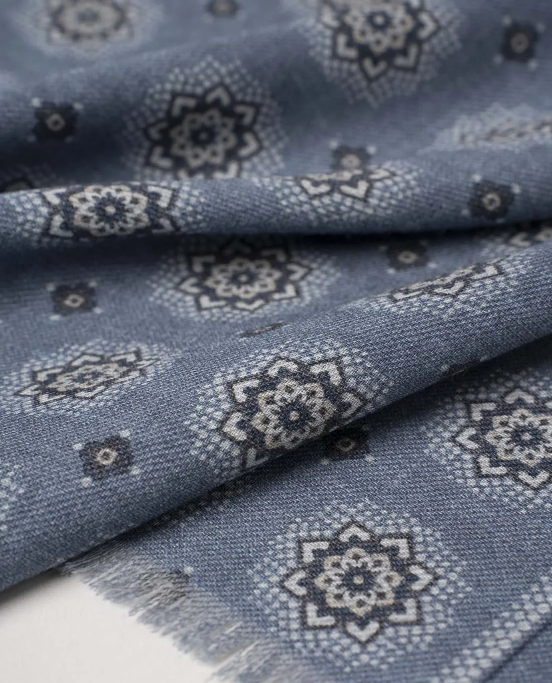 Wool Printed Scarf - Medium Blue Medallion sold by Paolo Albizzati product image thumbnail 4