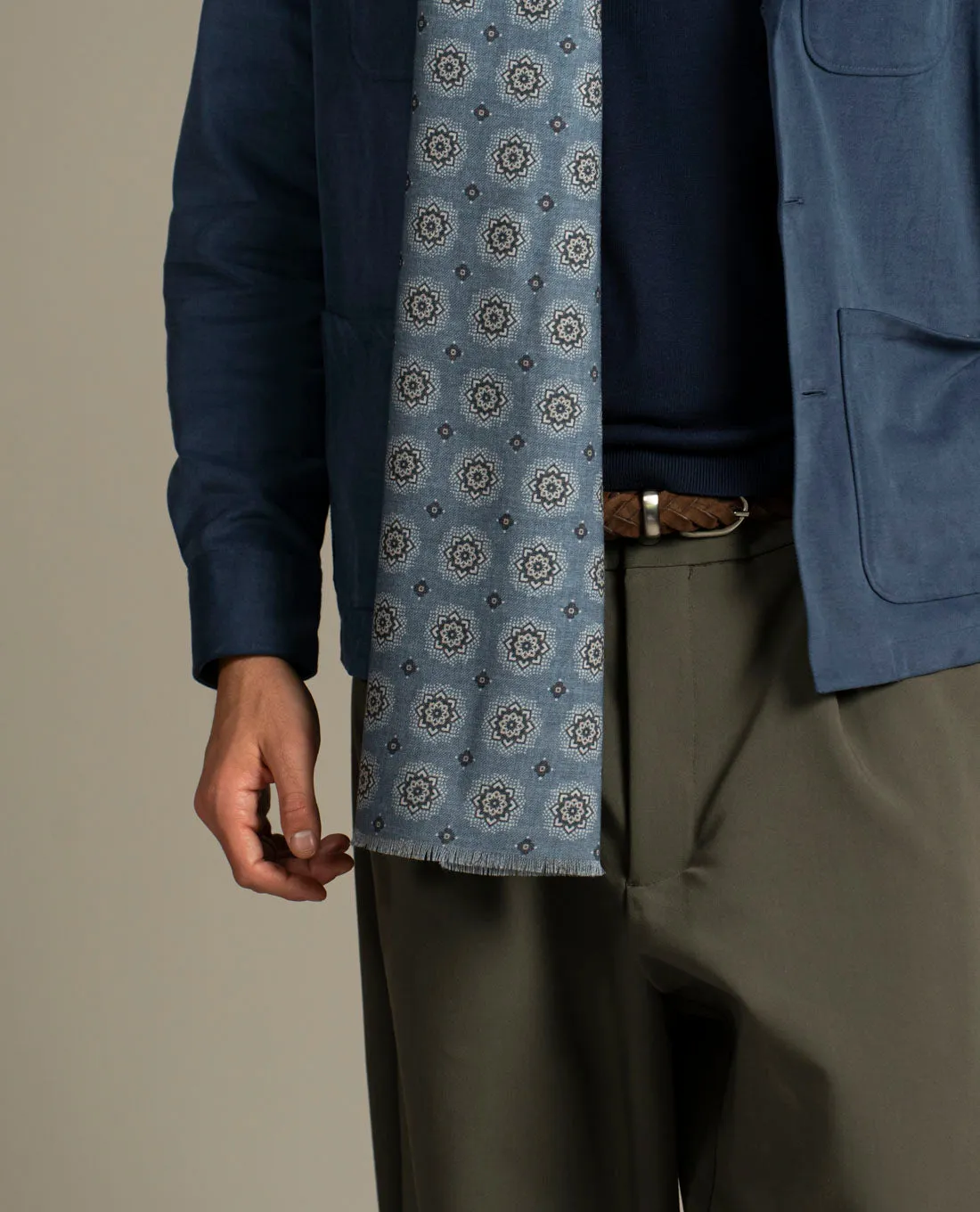 Wool Printed Scarf - Medium Blue Medallion sold by Paolo Albizzati product image thumbnail 3