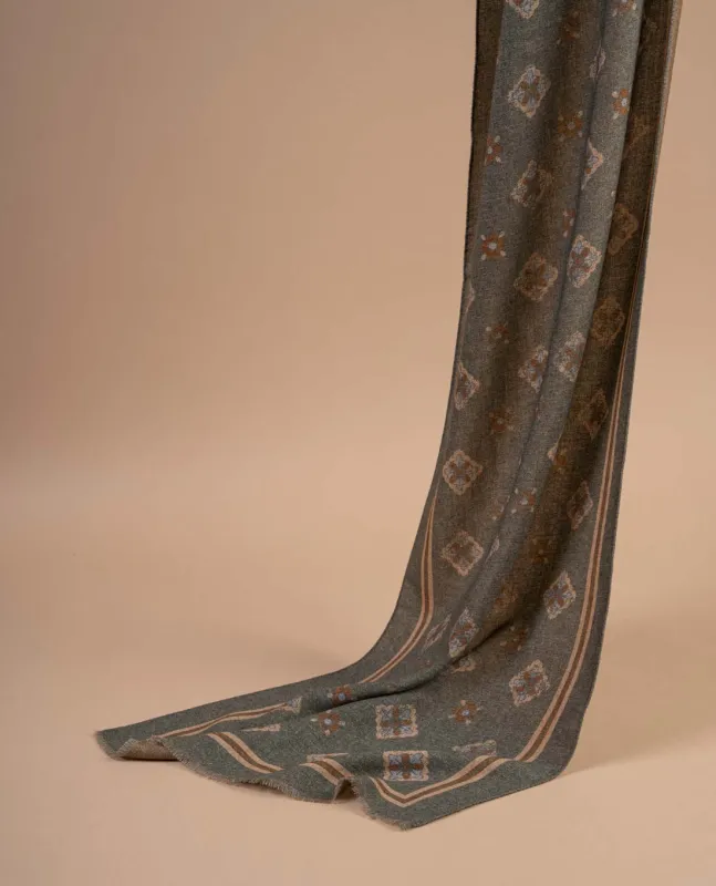 Wool Printed Scarf - Green Medallion sold by Paolo Albizzati