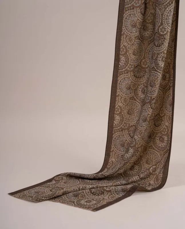 Wool Printed Scarf - Brown Paisley sold by Paolo Albizzati