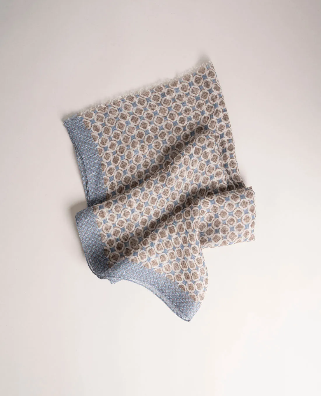 Linen Scarf - Blue and Brown Medallion Print sold by Paolo Albizzati