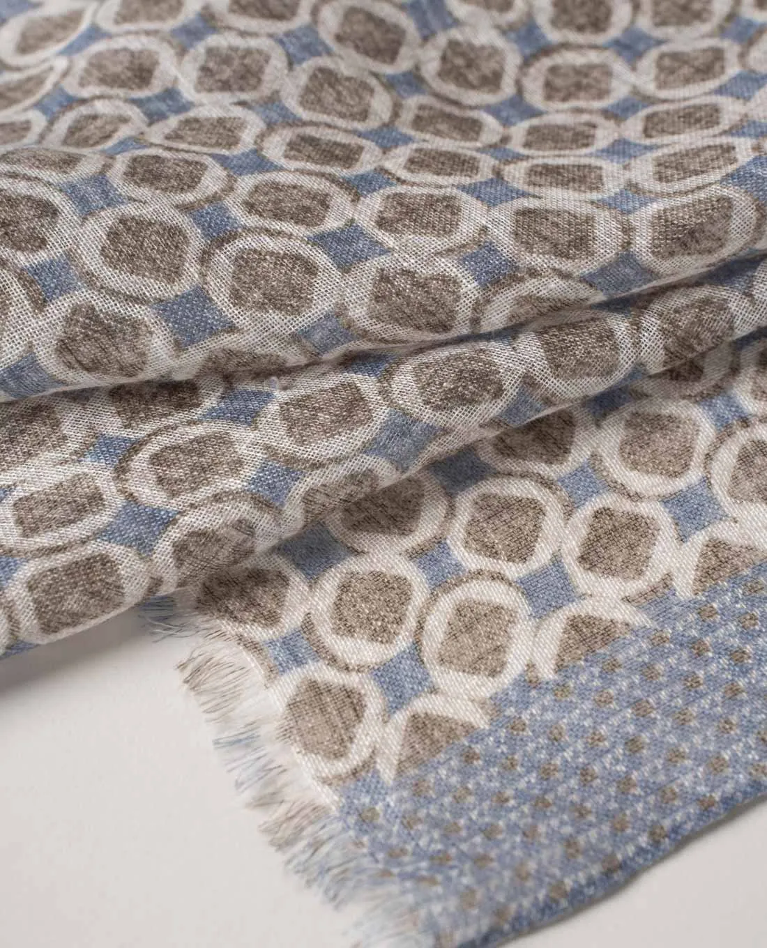 Linen Scarf - Blue and Brown Medallion Print sold by Paolo Albizzati product image thumbnail 3