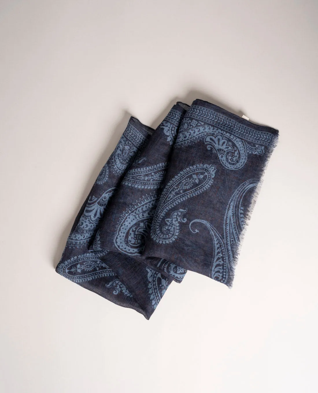 Linen Scarf - Navy Blue Mega Paisley Print sold by Paolo Albizzati product image thumbnail 2