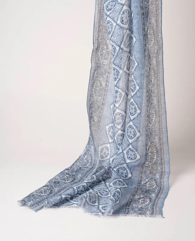 Linen Scarf - Light Blue Vintage Print made by Paolo Albizzati