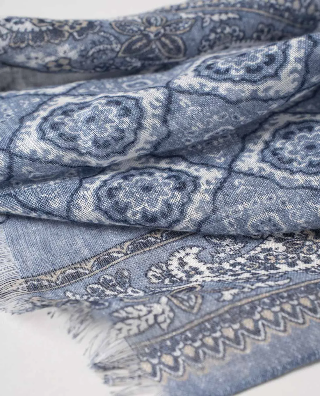 Linen Scarf - Light Blue Vintage Print sold by Paolo Albizzati product image thumbnail 2