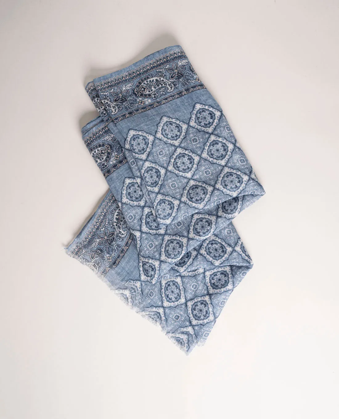 Linen Scarf - Light Blue Vintage Print sold by Paolo Albizzati product image thumbnail 3