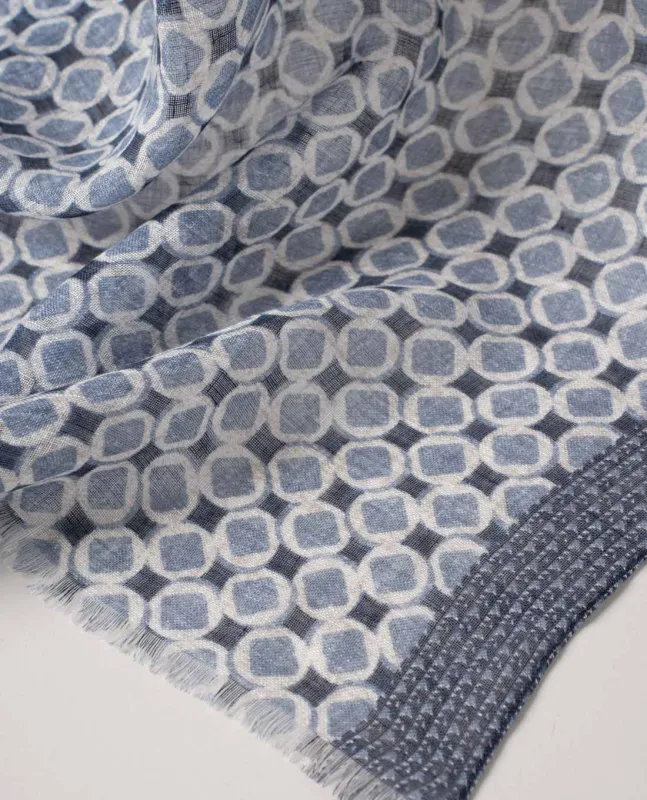 Linen Scarf - Navy and Blue Medallion Print made by Paolo Albizzati