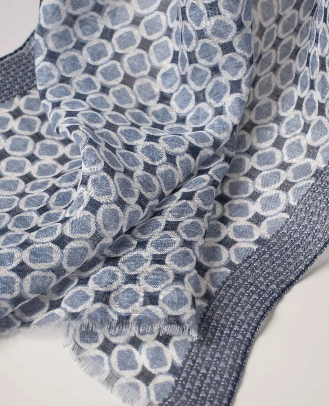 Linen Scarf - Navy and Blue Medallion Print sold by Paolo Albizzati product image thumbnail 2