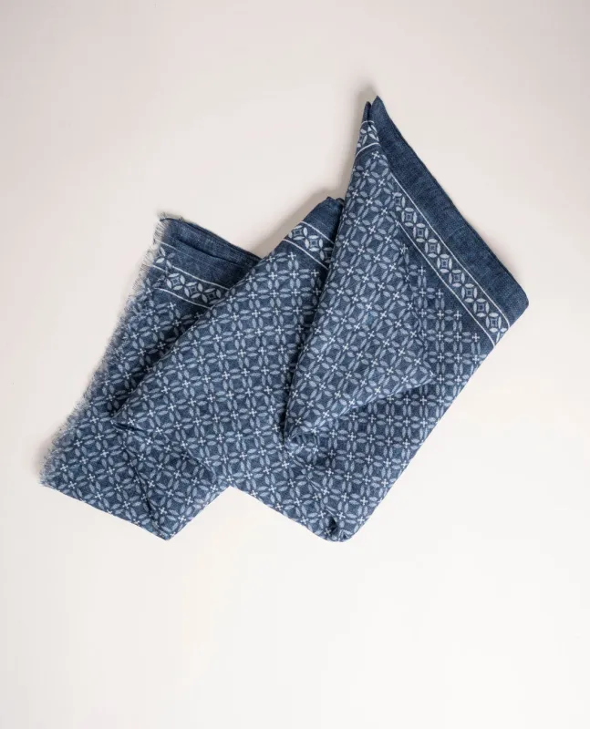 Linen Scarf - Blue Medallion Print made by Paolo Albizzati