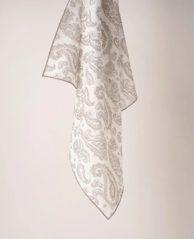 Bandana Scarf - White Paisley Printed Cotton made by Paolo Albizzati
