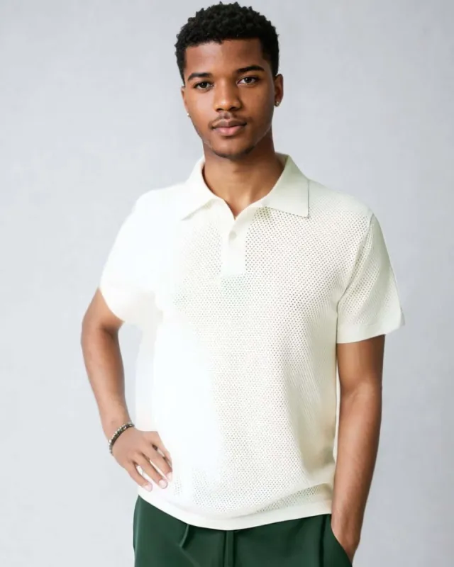 WOODY | Ecoviscose Mesh Polo Short Sleeve Shirt sold by ALLTRUEIST KNITWEAR