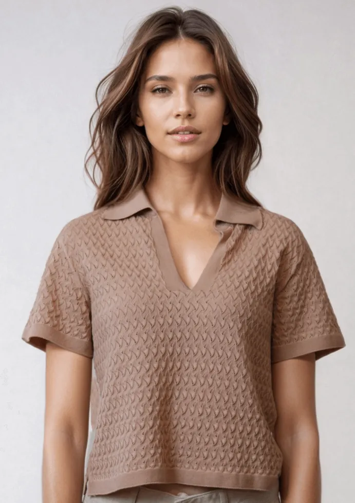 WANDA | Egyptian Cotton Pointelle knit Polo Shirt sold by ALLTRUEIST KNITWEAR product image thumbnail 2