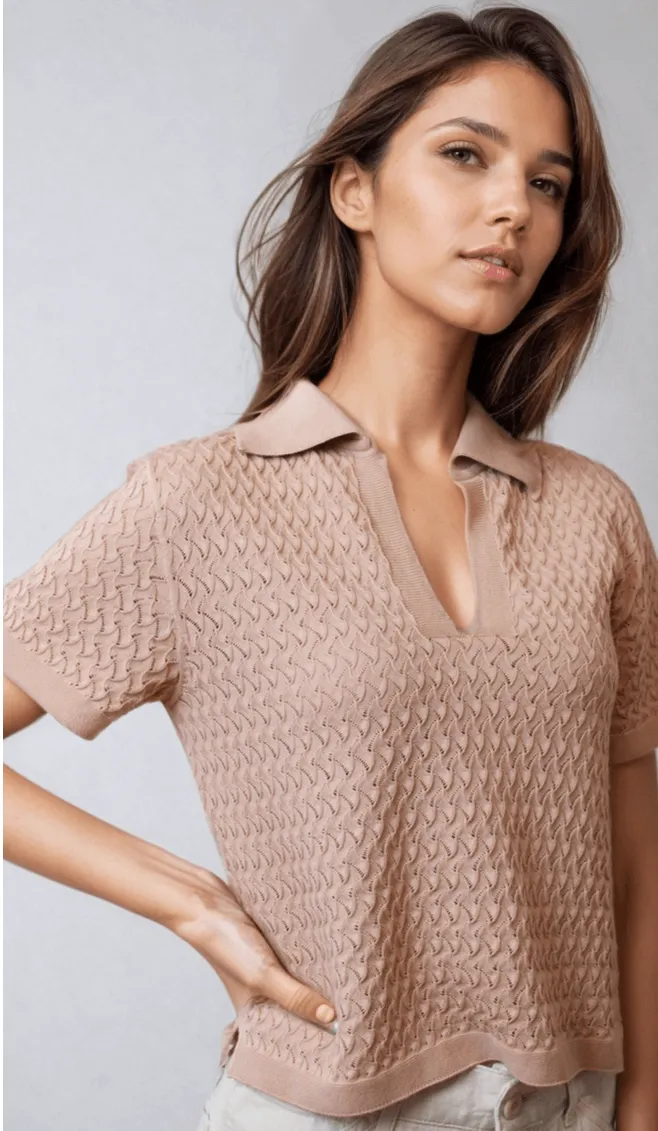 WANDA | Egyptian Cotton Pointelle knit Polo Shirt sold by ALLTRUEIST KNITWEAR product image thumbnail 3