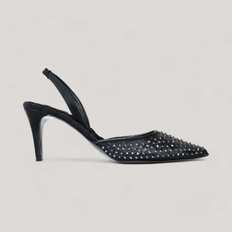 SOPHIA | Black Crystal Mesh - Slingback Pumps sold by ALLTRUEIST KNITWEAR