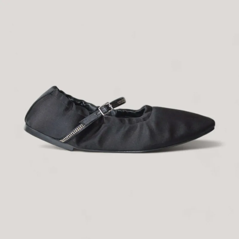 AURORA | Black Satin Crystal - Mary Jane Flats sold by ALLTRUEIST KNITWEAR