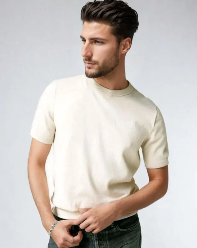 TULLY | Egyptian Cotton Short Sleeve Crewneck Sweater made by ALLTRUEIST KNITWEAR