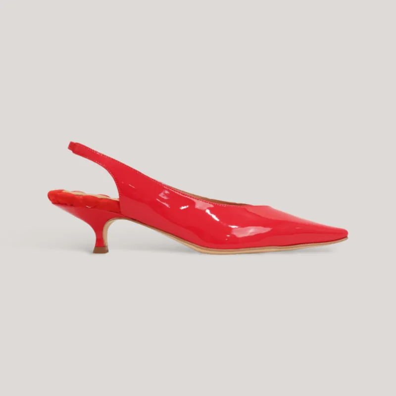 SILVANA | Red Vegan Patent - Pointed Toe Kitten Heel sold by ALLTRUEIST KNITWEAR