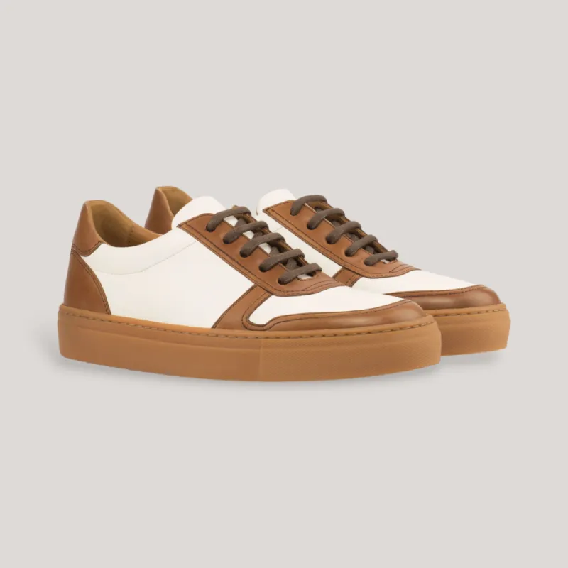 VERVE | Low Top Trainer - Tan & White - Caramel Sole | Women's sold by ALLTRUEIST KNITWEAR