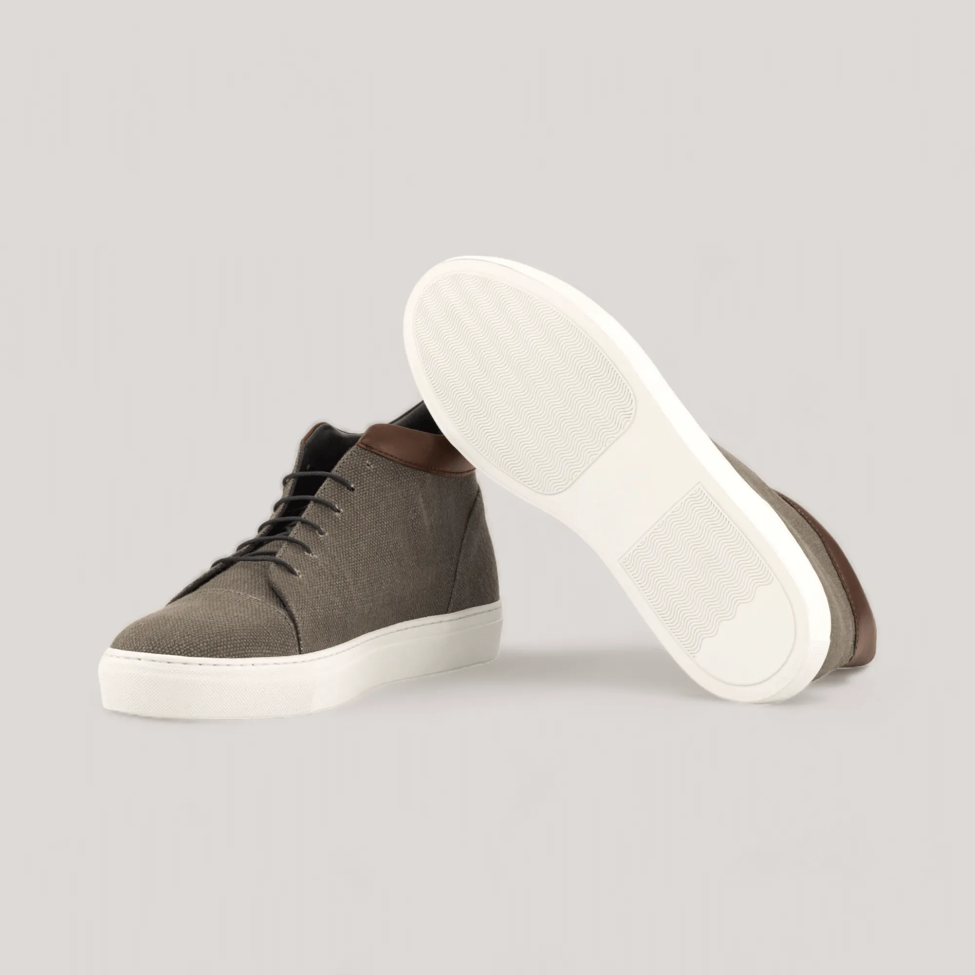 ZENITH | High Top Vegan Sneaker - Grey Linen & Dark Brown | Men's sold by ALLTRUEIST KNITWEAR product image thumbnail 2