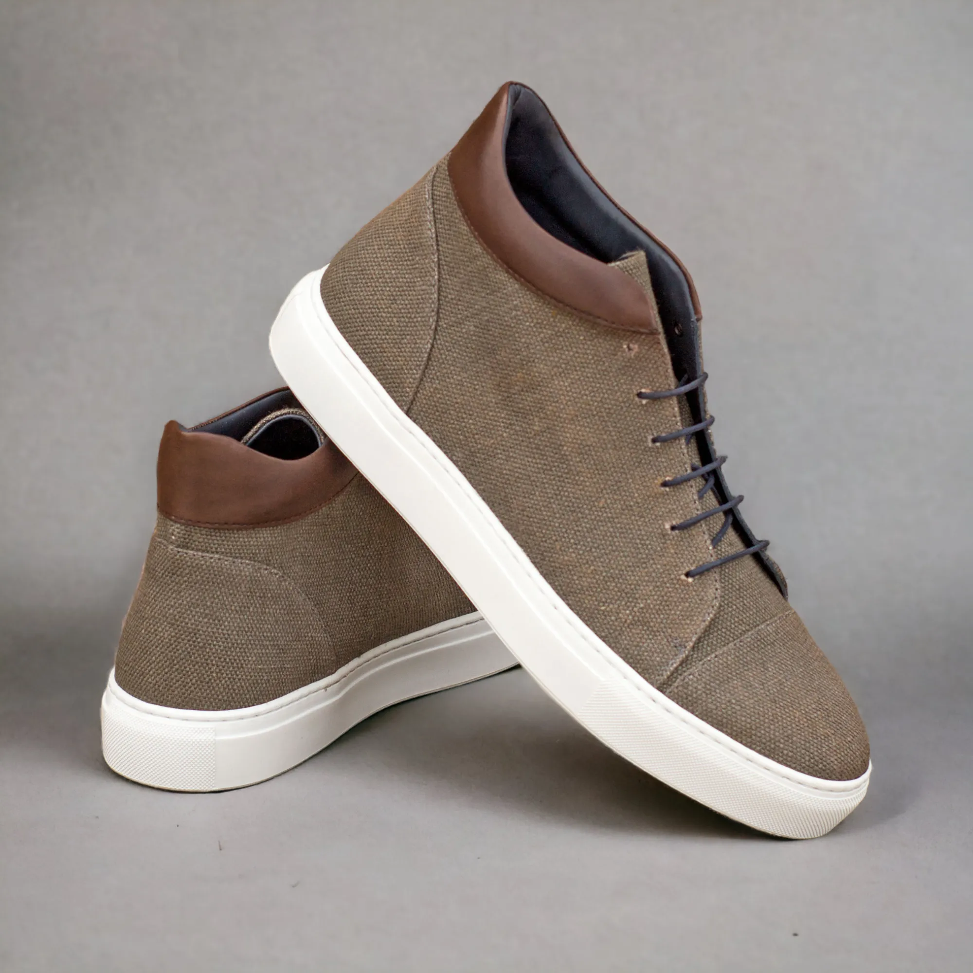ZENITH | High Top Vegan Sneaker - Grey Linen & Dark Brown | Men's sold by ALLTRUEIST KNITWEAR product image thumbnail 4