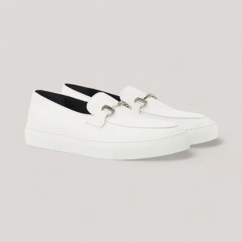 ICARUS | Loafer Vegan Sneakers - Metal-Bit - White & Silver | Men's sold by ALLTRUEIST KNITWEAR