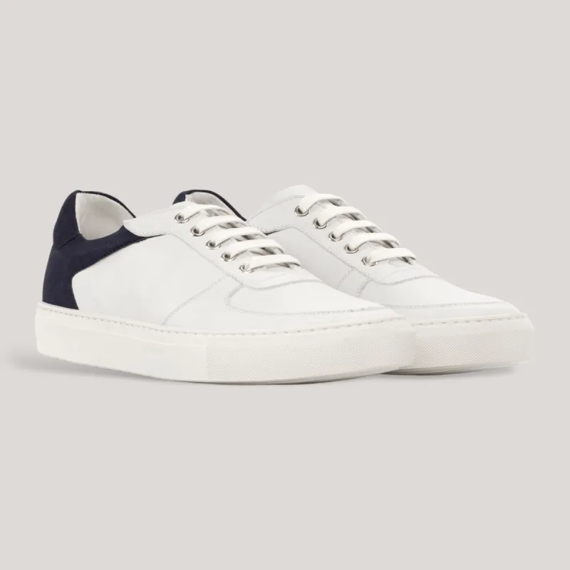 AVENIR | Low Top Vegan Trainer - Navy Suede Heel & White | Men's sold by ALLTRUEIST KNITWEAR
